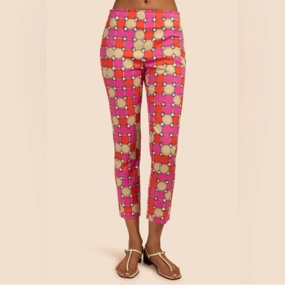 Trina Turk Lahaina Cropped Geometric Multicolor Pants Size 4 Stretch Vacation - Picture 1 of 10